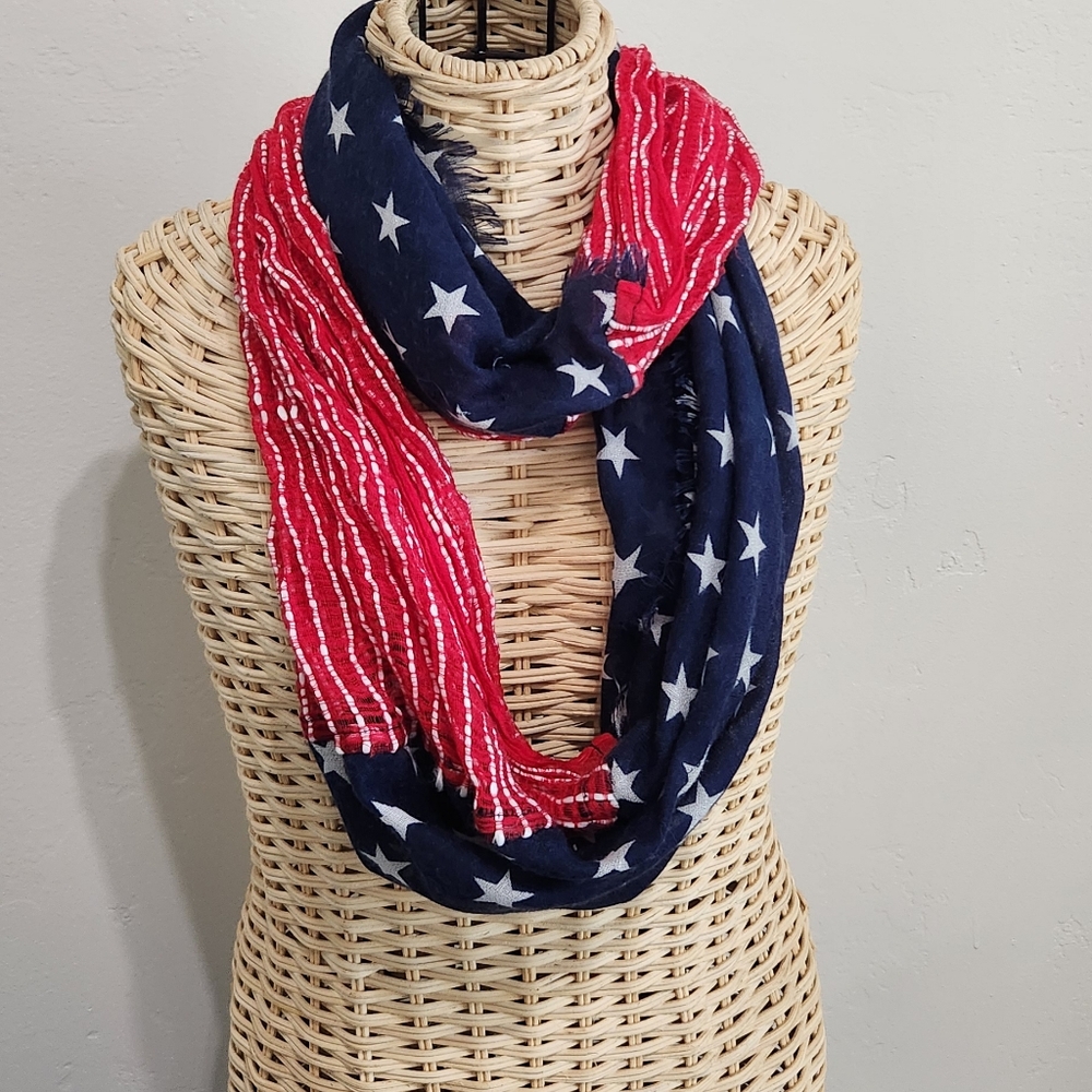 Stars and stripes infinity scarf. Red, white and blue